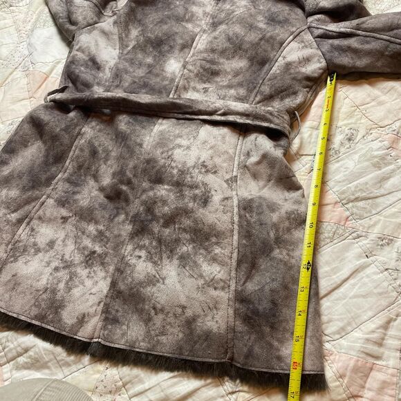 allen b vintage grey brown grunge y2k fur trim fairy peacoat waist tie small - Picture 6 of 8